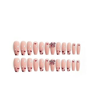25))ハートネイル ショートネイル フレンチガーリー ネイルチップ リボン Amazon | 24枚入り ネイルチップ 可愛いリボン フレンチ ハート