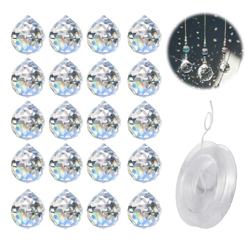 ZHYUAN 22 Pezzi 20MM Acchiappa-Sole in Cristallo,Prisma Sfera di Cristallo,Prisma a sfera di vetro,Cristalli di Vetro da Appendere,per Lampadari a Soffitto,Finestre,Giardini,Decorazione Feng Shui