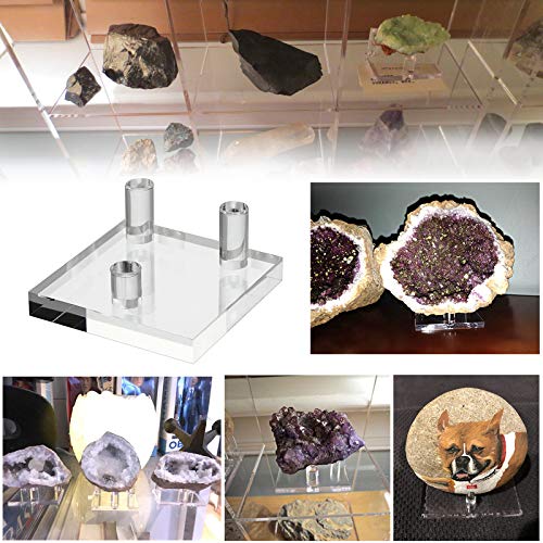 Hipiwe Clear Acrylic Display Stand - Three-Peg Display Easel Stands for Fossil Coral Geodes Rock Mineral Agate Small Collectibles, Set of 4