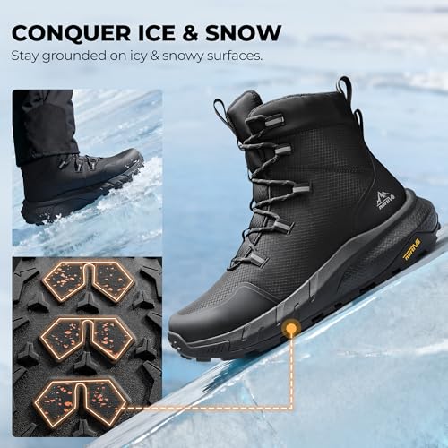 Image of NORTIV 8 Men's Wide Winter Boots Grip on Snow Ice Insulated Waterproof Lightweight Comfortable Hiking Outdoor Boots