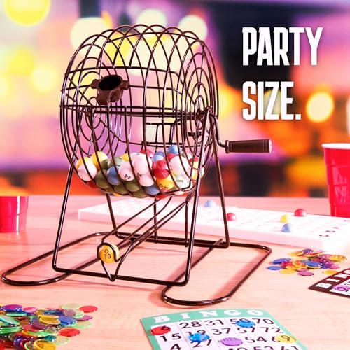 Royal Bingo Supplies Jumbo 12" Tall Bingo Game Set for Adults, Seniors, Family & Kids - 100 Cards 500 Chips 75 Balls, XL Roller Cage & Board – Image 3