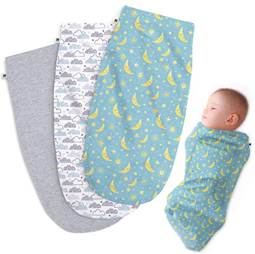 Image of Henry Hunter Baby Swaddle Sack | The Simple Swaddle | Soft Stretchy Cotton Swaddles for Newborns | Baby Swaddles 0-3 Months, Swaddle Blankets for Baby Boy, Pack of 3, Cloud | Moon | Light Heather