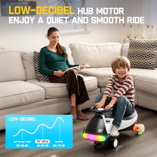 FanttikRide 12V N7 Ultra Electric Wiggle Car with Pedal, Kids Car, MagicMute Motor Swing Car, 2 Speeds, 9 Color Modes, Digital Display, Bluetooth, for Ages 3 and Up, 150 Lbs, Penguin Black