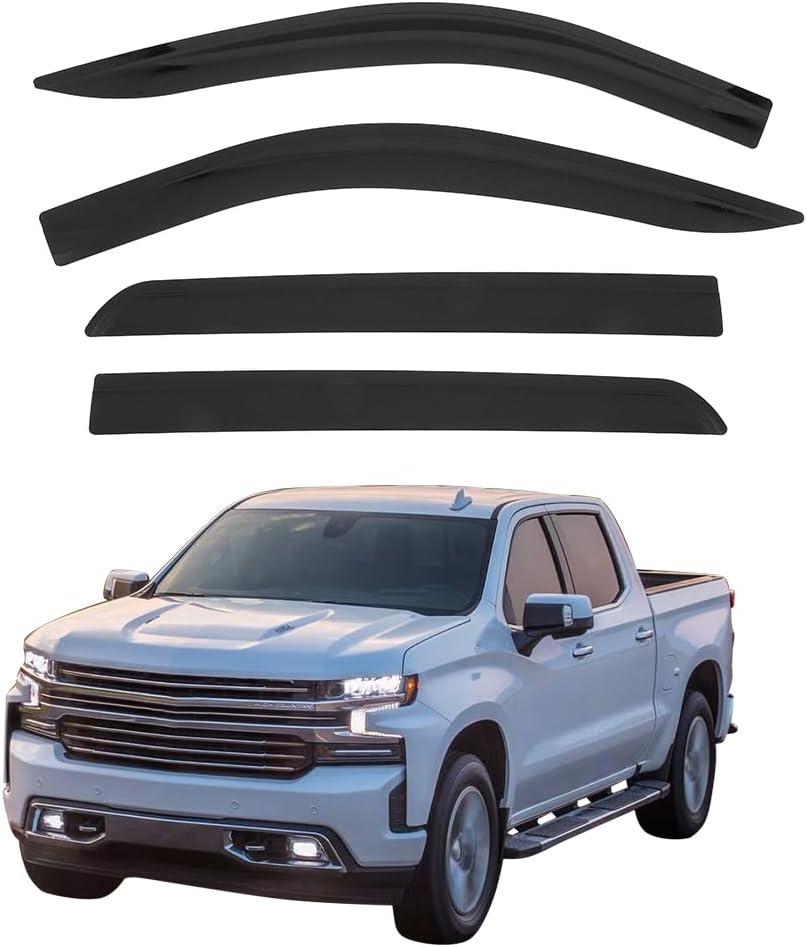 Tape on Low Profile Window Visors, Compatible with 2019-2026 Chevy Silverado & GMC Sierra 1500 2500 Crew Cab, Smoke/Tinted Rain Guards, Side Window Wind Deflectors, Acrylic, 4PCS