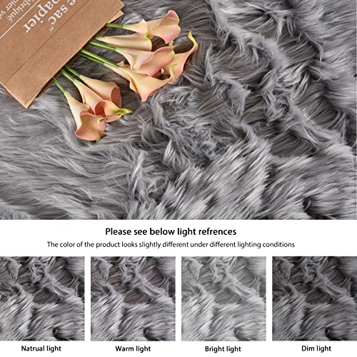 ORINOVA Large Area Rugs 9x12 Living Room Grey Fluffy Rug Faux Sheepskin Washable Fuzzy Fur Rugs for Bedroom Rectangle Nursery Rug - image 9