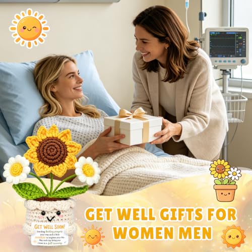 Get Well Gifts for Women After Surgery, Handmade Positive Sunflower Crochet - Image 5
