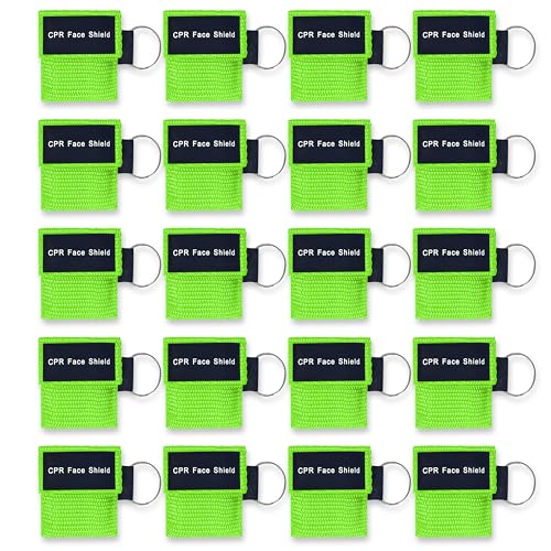 ASA TECHMED CPR Mask Keychain Emergency Kit CPR Face Shields for First Aid AED Training Child and Adult CPR Breathing Barrier - 20 Pack, Green