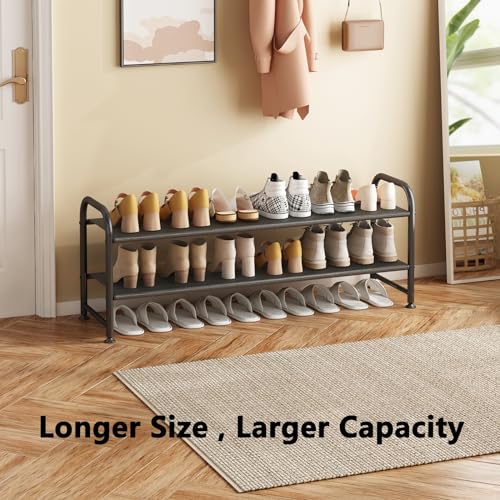 Image of INGIORDAR Shoe Rack 2 Tier Long Storage Organizer Wide Metal Shoe Shelf for Closet Entryway Black