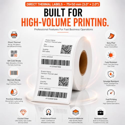 Image of Shreyans Direct Thermal Labels (Pack of 18, 75mm x 50mm) - 3600 Labels