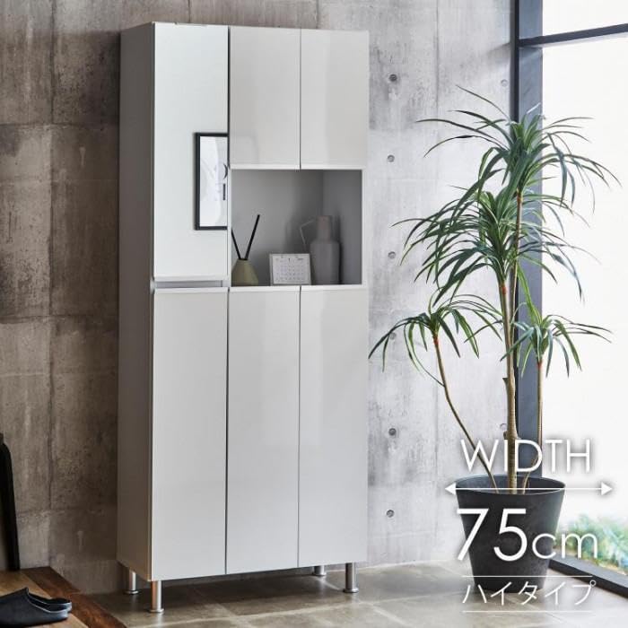 【3月中旬頃まで出品】【日本製】シューズボックス ホワイト幅75cm ハイタイプ 3月中旬頃まで出品】【日本製】シューズボックス ホワイト幅75cm