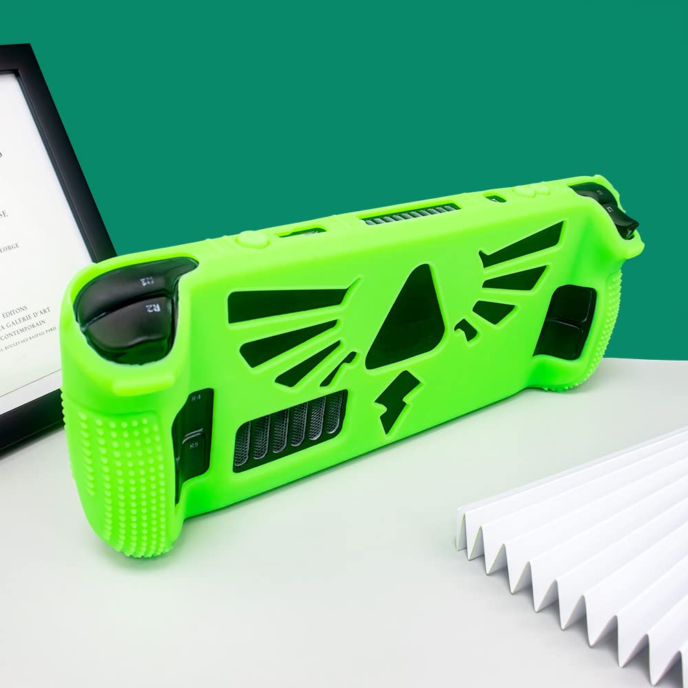 Estuche protector para Steam Deck, protector de cubierta suave de silicona con protección de cuerpo completo, absorción de impactos, cubierta de piel de goma ergonómica (verde)