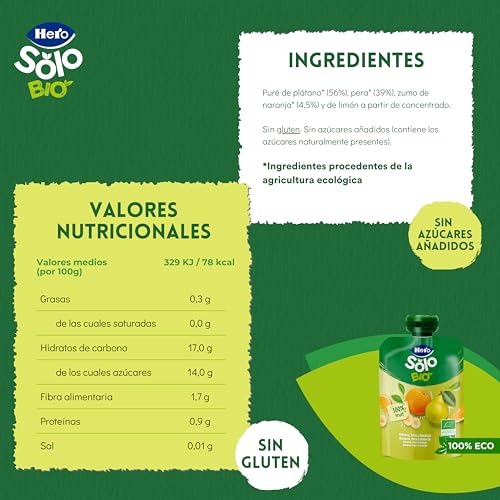 Miniatura 2 de Hero Solo Bio Bolsitas Plátano Pera y Naranja Desde 6 Meses, 18 x 100 g