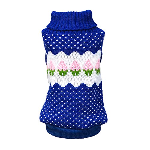 Preisvergleich Produktbild XXYsm Hunde Pullover Winter Hundebekleidung Warmer Rollkragen Erdbeere Strickjacke Haustier Kostüm Kleid Blau XS / Büste: 27-29 cm