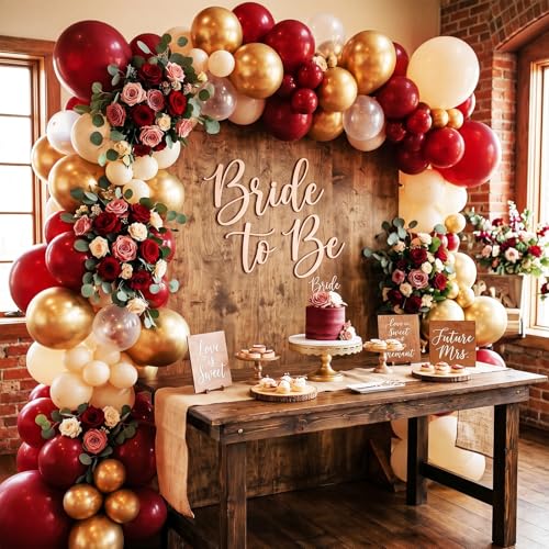 Image of RUBFAC 129pcs Ruby Red Balloon Arch Kit, Different Sizes 18 12 10 5 Inches Cherry Red Burgundy Balloons for Garland Birthday Wedding Party Decorations