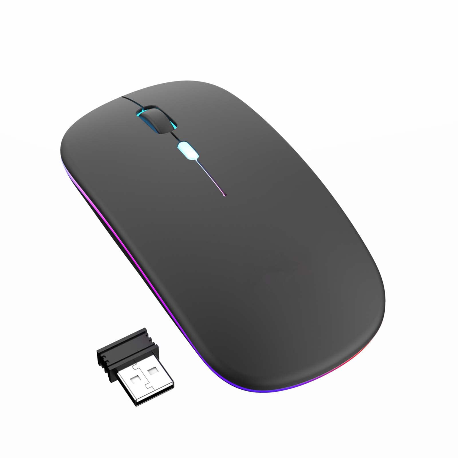 Mysz Mysz bezprzewodowa Mysz komputerowa do laptopa USB do gier Bluetooth Ergonomiczna mysz Urządzenie wskazujące Optyczne śledzenie Ładowalna kolorowa lampa oddechowa Regulowana czułość DPI(Schwarz)