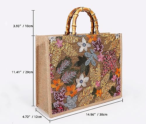 Bolso Tote de Verano para Mujer con Lentejuelas y Asa de Bambú miniatura 2