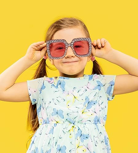 FEISEDY Kids Sunglasses for Girls Oversized Square Sparkling Party Sun Glasses Lightweight Fashion Shades B00532