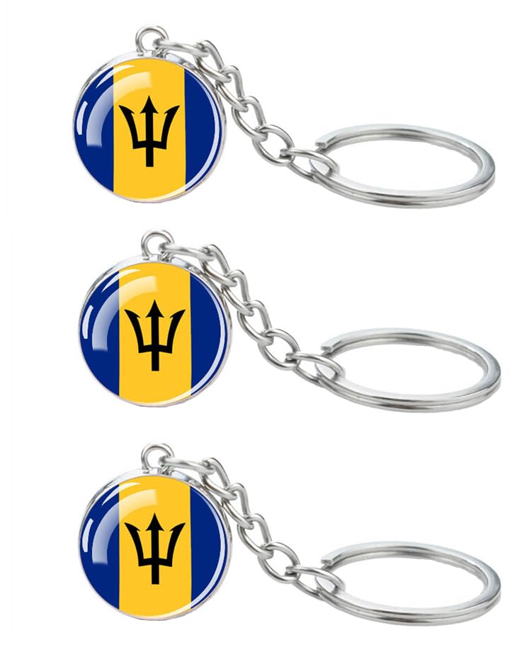 LLBFHH3 Pcs Barbados Flag Key Chain,Cool Keychain for Car Keys, Stainless Steel Keyrings & Keychains,Used for Home Decoration, Jewelry Hanging Decorations.
