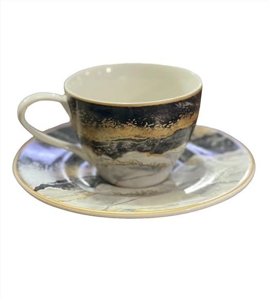 Buy Devnow Marquina Gold 6Pcs Tea Cup & 6Pcs Saucer 250Ml Set of 12