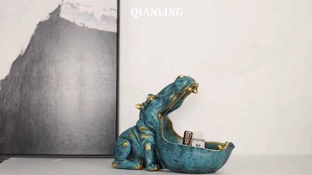 Estatua de Hipopótamo de Resina Multifuncional para Decoración miniatura 7