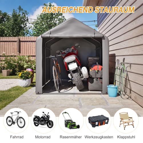 Garage per bicicletta con porta a rullo, 160 x 220 x 165 cm, resistente alle intemperie, in polietilene, per biciclette, moto e attrezzi da giardino, salvaspazio, per giardino, terrazza, cortile