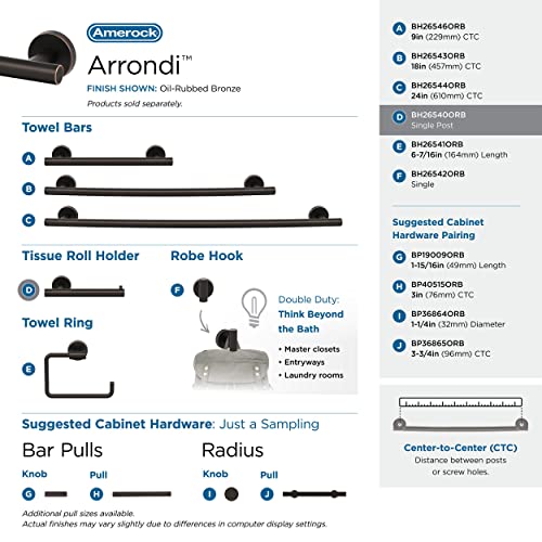 Image of Amerock Arrondi 7-1 /4 inch Oil-Rubbed Bronze Single Post Toilet Paper Holder | Decorative bathroom hardware in durable Stainless Steel construction; mounting hardware included for easy installation