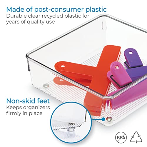 Image of InterDesign Pack of 2 Linus Kitchen Drawer Organizer for Silverware, Spatulas, Gadgets - 6 inch x 6 inch x 2 inch, Clear