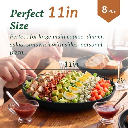 Image of Homienly Wheat Straw Plates Set - 11 inch Reusable Large Dinner Plates Set of 8, Lightweight Unbreakable Salad Plates, Microwave and Dishwasher Safe Plates, Deep Plates for Dinner, Camping - Black
