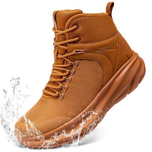 LARNMERN Military Tactical Work Boots Men Waterproof Hiking Boots Slip Resistant 6 Inches Combat Sneakers Motorcycle Shoes Wide Toe Box