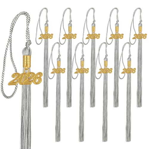 Image of 10 Pieces 2026 Graduation Tassels Bulk with Gold Year Charms for Graduation Cap Accessories (Silver)