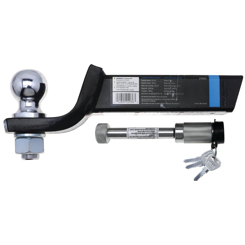 Reese 21650 Trailer Hitch Ball Mount Security Kit, Fits 2 Inch Square Receiver, 2 Inch Drop, 0.75 Inch Rise, 7,500 lbs. Capacity, Includes 2 Inch Trailer Hitch Ball and Receiver Lock