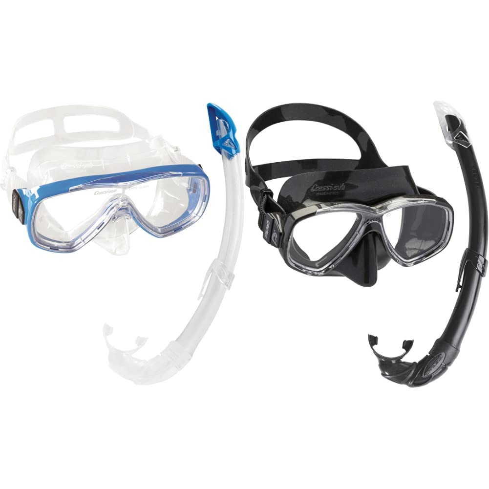 Cressi Onda Mare Combo Set Maschera Sub Onda e Snorkel Mexico, Trasparente/Blu & Mare Combo, Set Maschera Sub Perla e Snorkel Mexico Unisex adulto, Nero, Taglia unica confezione da 2