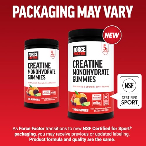 image for Force Factor Creatine Monohydrate Gummies, NSF Certified, 5g Dose for 