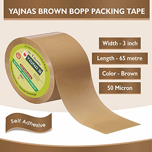 Image of YAJNAS Brown BOPP Tape Self Adhesive High-Strength Packing Tape Roll, Packaging Tape | Brown Cello Tape | e-Commerce Packaging Tape for Home, Office Use & Box Packaging (3 Inch, 35, 2)