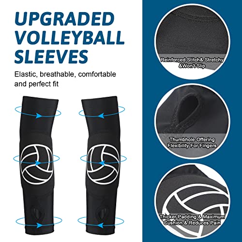Vabean 4 Pairs Volleyball Knee Pads and Volleyball Arm Sleeves with Protection Pad Thumb Hole Knee Pads Volleyball Pads Forearm Sleeves Elbow Pads Volleyball Wrist Guard Volleyball Training Equipment