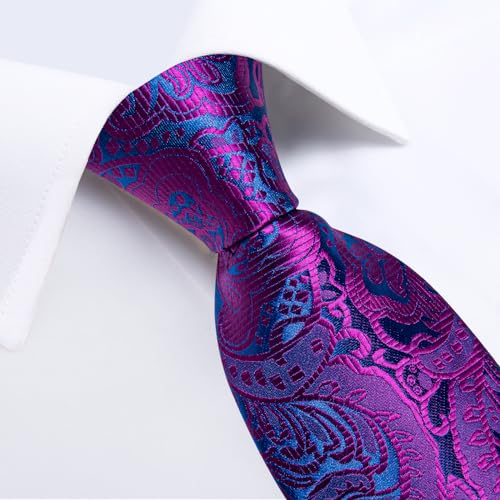 Image of DiBanGu Silk Floral Ties for Men Woven Paisley Necktie and Tie Clip Handkerchief Cufflinks Set for Party Wedding