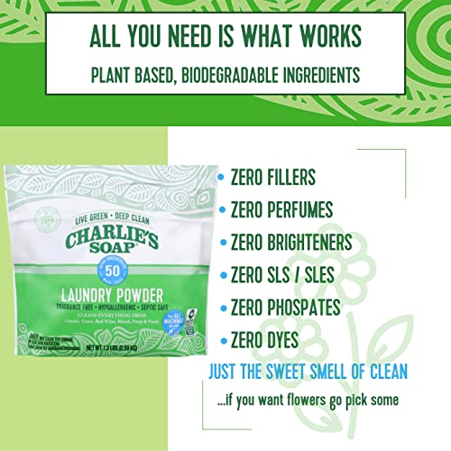 Charlie’s Soap Laundry Powder (50 Loads, 1 Pack) Hypoallergenic Deep Cleaning Washing Powder Detergent – Eco-Friendly, Safe, And Effective #TOP4