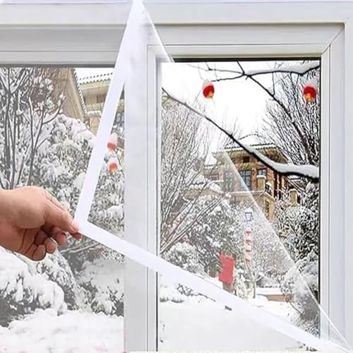 Cubierta aislante transparente para ventana, película de protección de invierno, tamaño ajustable, fácil instalación, no requiere taladrar (140 x 160 cm)
