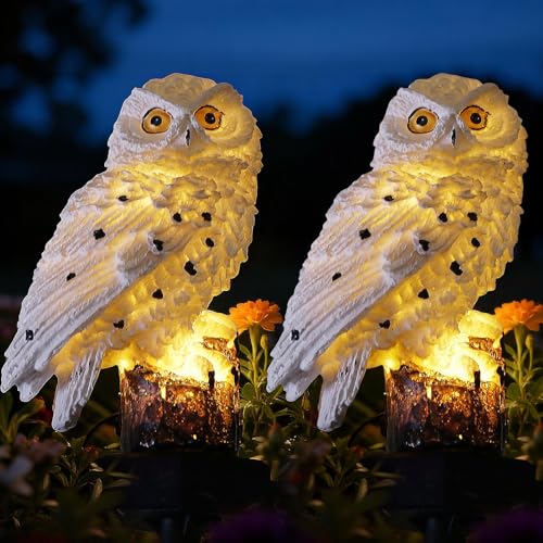 XINNOZI 2 Pack Solar Garden Lights Owl-Shaped LED Light Waterproof Outdoor Decorative Pathway Lights Decor for Yard Lawn Patio Path Walkway Garden Gifts - White