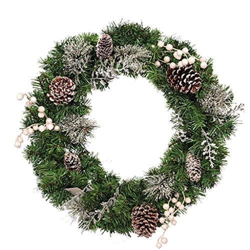 Couronne de Noël artificielle de 40 cm pré-éclairée avec cônes de pin de style hivernal
