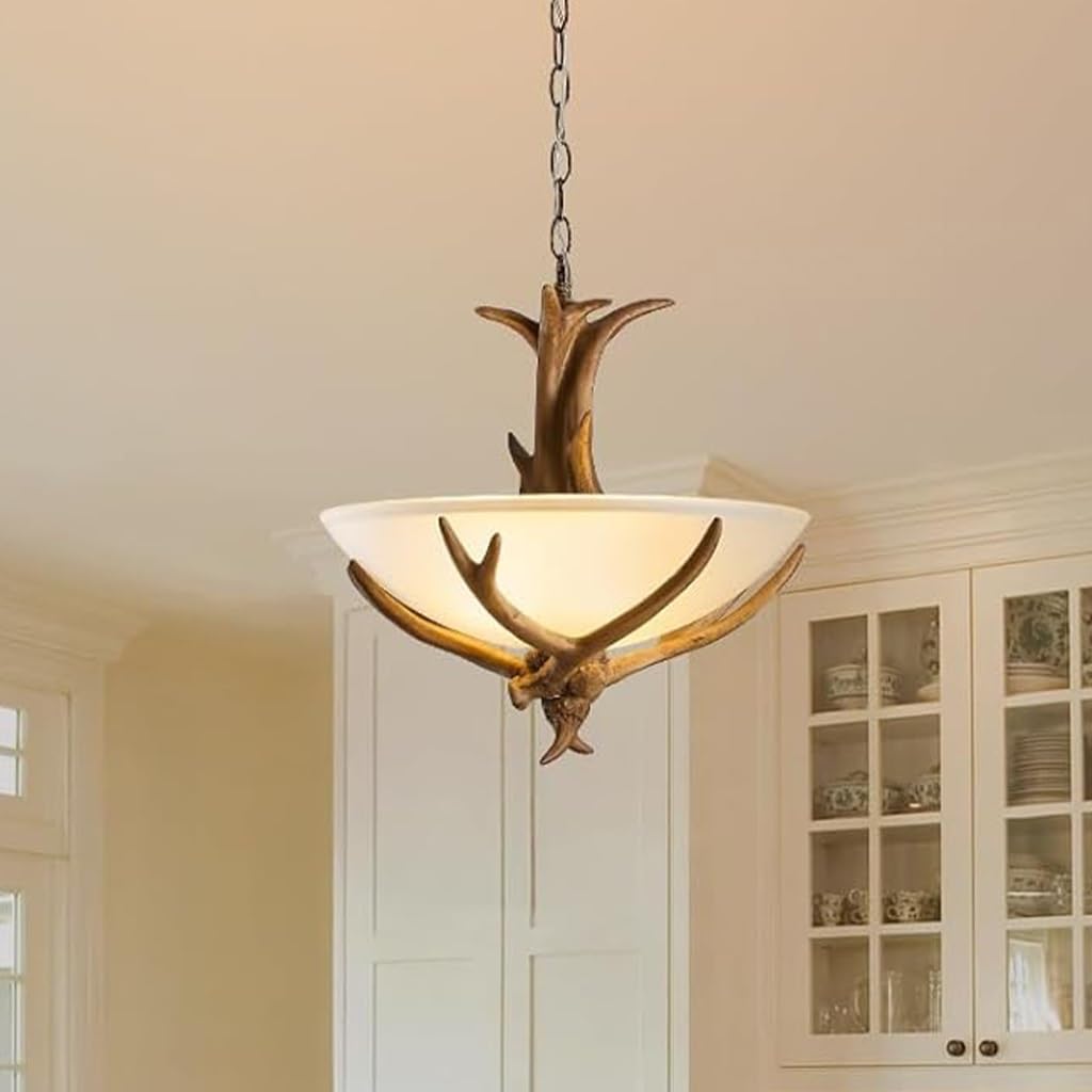 Lustre fausse résine de cerf et luminaire de plafond suspendu rétro pour bar et café