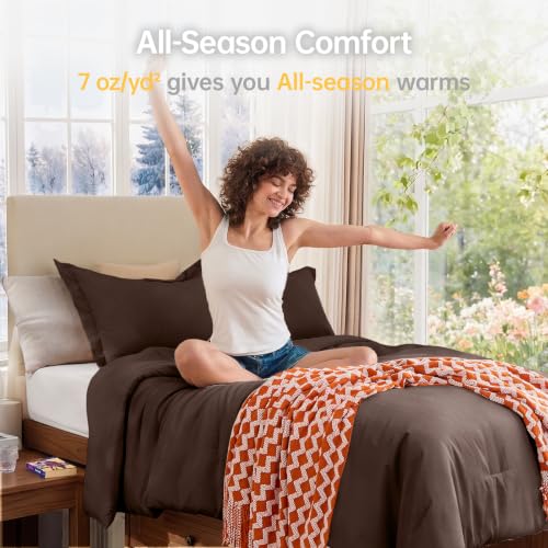 Image of MUXHOMO Twin /Twin XL Comforter Set, All Season Ultra Soft Down Alternative Bedding - 3 Piece Lightweight Bed Set Includes 1 Comforter (68 inchx88 inch) and 1 Pillow Shams (20 inchx26 inch), Dark Brown