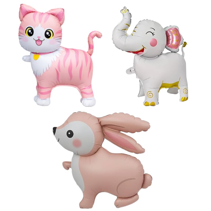 3D Self-Standing Animal Shaped Foil Balloons for Party Decorations for Birthday, Baby Shower, Cat Elephant Bunny, Party Decorations, Kids Birthday (pack of 3)-image-18