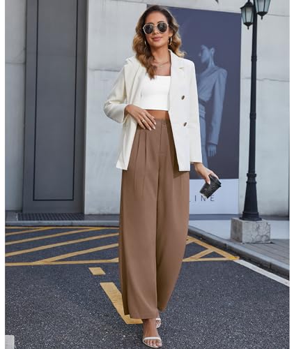 CZYINXIAN Women's Casual Business Work Wide Leg Pants Flowy High Waisted Suit Pants with Pockets4