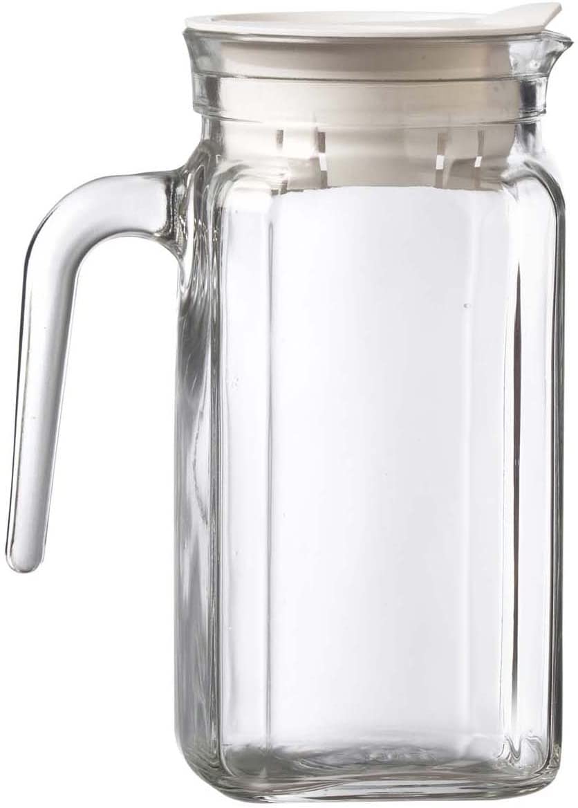 Amici Home Italian Igloo Quadra Glass Pitcher with Lid and Spout | Set of 2 | 17-Ounce | Clear Glass Water Pitcher for Refrigerator | Carafe for Iced Tea, Juice, Milk, Cold Brew and Mimosa Bar