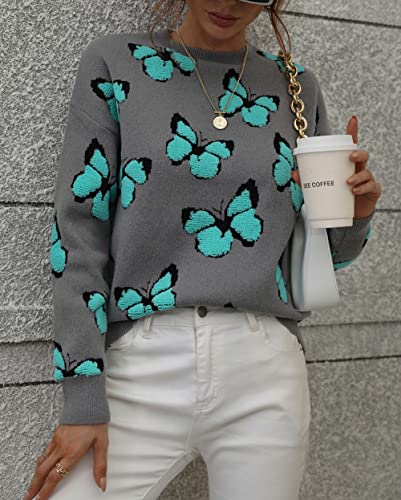 Image of JUNBOON Women's Casual Leopard Print Knitted Pullover Sweaters Long Sleeve Crew Neck Jumper Tops