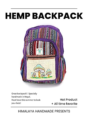 Unique Mushroom Embroidered Tie Dye Himalaya Hemp Large Hippie Backpack Festival Backpack FAIR TRADE Handmade with Love. (PURPLE)2