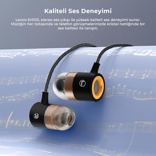 Lecoo EH103 Kablolu 3.5mm Jacklı Mikrofonlu Kulak İçi Kulaklık - Gürültü Önleyici Mikrofon, Ses Ayarı Paneli, Terlemeye Dayanıklı, Evrensel Uyumluluk, Spor İş Kulak İçi Kulaklık Siyah - Görsel 5