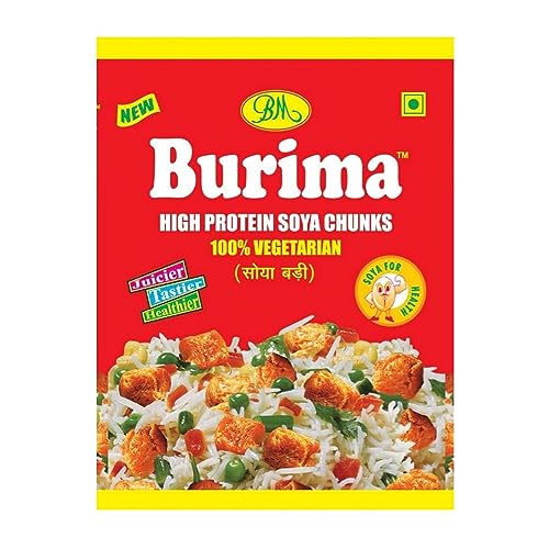 Burima Soya Chunks Burima | Easy-to-cook | High Fiber & Low Carb- Soya Chunks | High Protein and Pure Vegetarian, Soya Chunks | Healthy products 60 Gm (Pack Of 20)