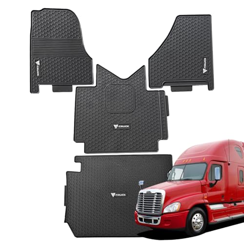 4-Piece All-Weather Rubber Floor Mats Compatible with Freightliner Cascadia 125 Semi Trucks Custom-Fit Heavy-Duty Rubber Cab Floor Mat Set Non-Slip Easy to Clean Full Interior Protection